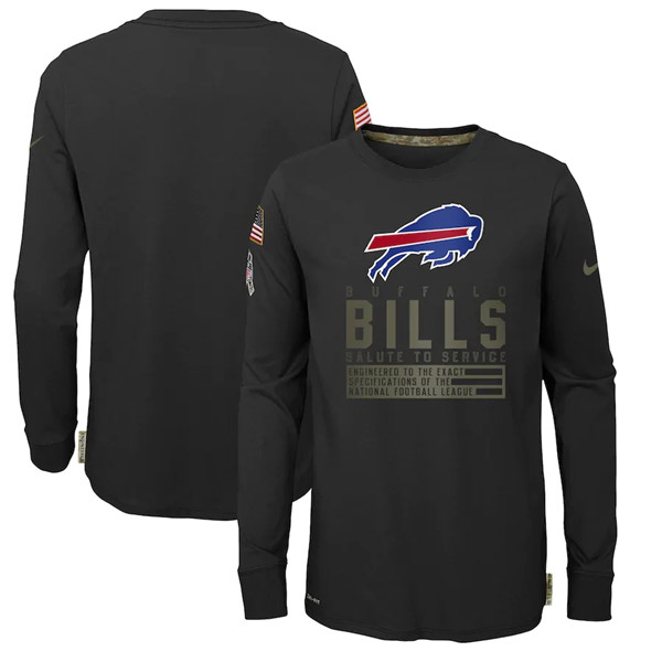 Youth Buffalo Bills Black NFL 2020 Salute To Service Sideline Performance Long Sleeve T-Shirt Youth Buffalo Bills Black NFL 2020 Salute To Service Sideline Performance Long Sleeve T-Shirt